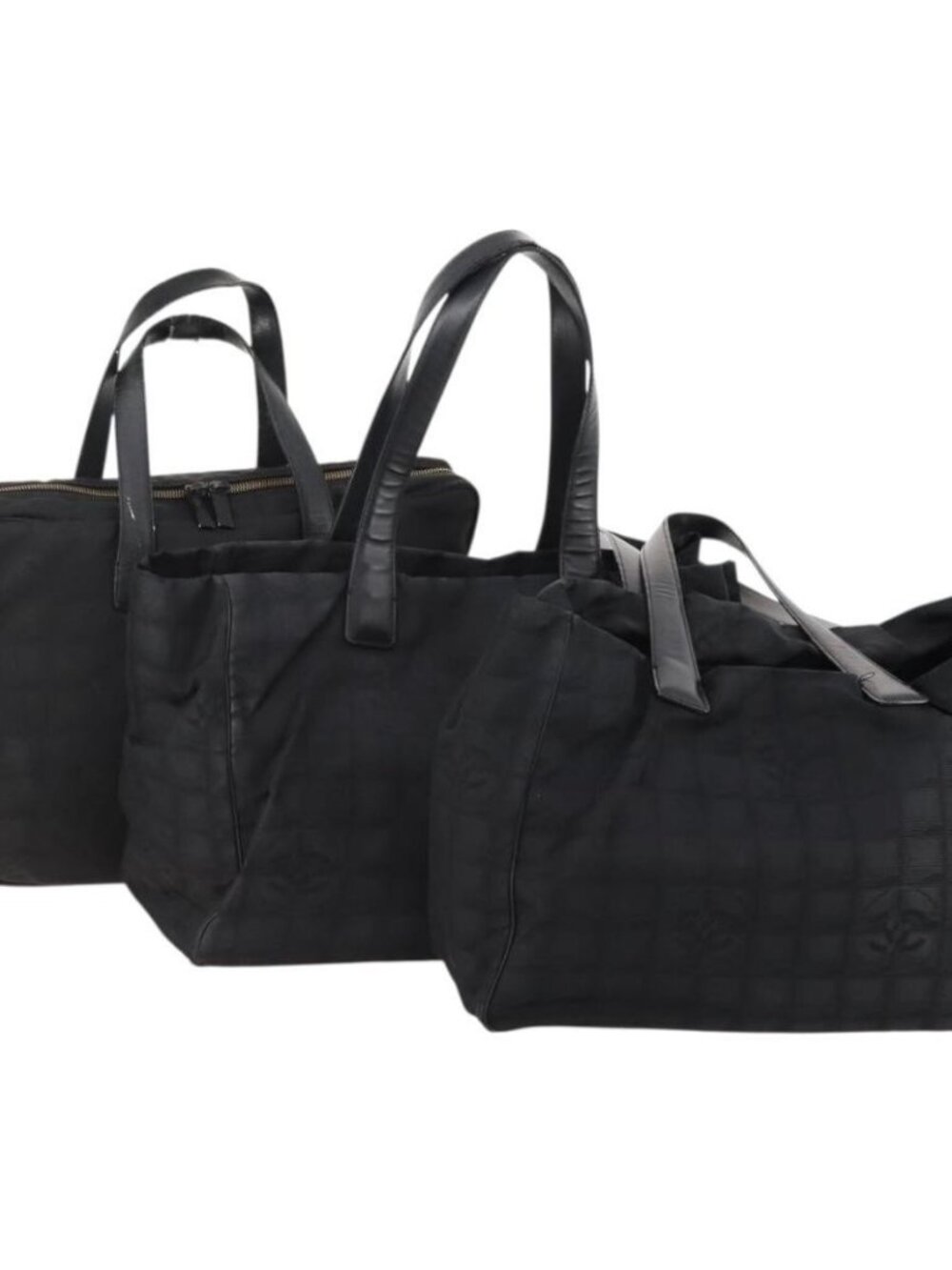 CHANEL New Travel Line Tote Bag Nylon 3 Set Black CC Auth 176442